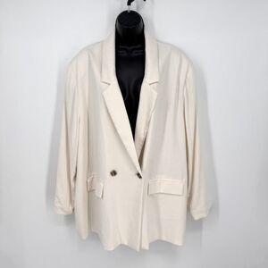 Old Navy NEW Linen Blend Double-Breasted Blazer Womens Sz XXL Cream Lined Career